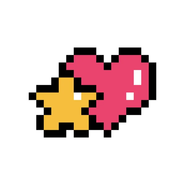 Pixel Imagen Pequeñas Estrellas Corazones Ilustración Vectorial — Archivo Imágenes Vectoriales