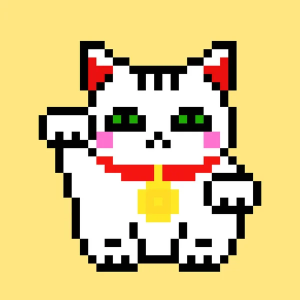 Pixel Imagen Del Gato Maneki Neko Vector Ilustración Pixel Art — Archivo Imágenes Vectoriales