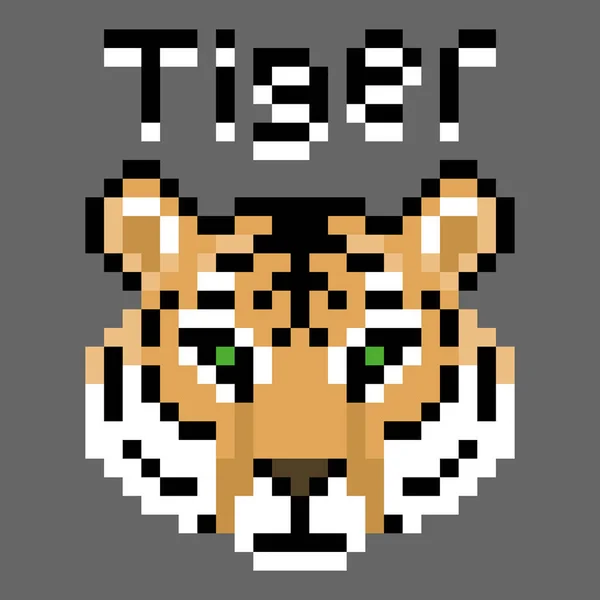 Tiger Pixel Tiger Bild Vektor Illustration Der Pixelkunst — Stockvektor