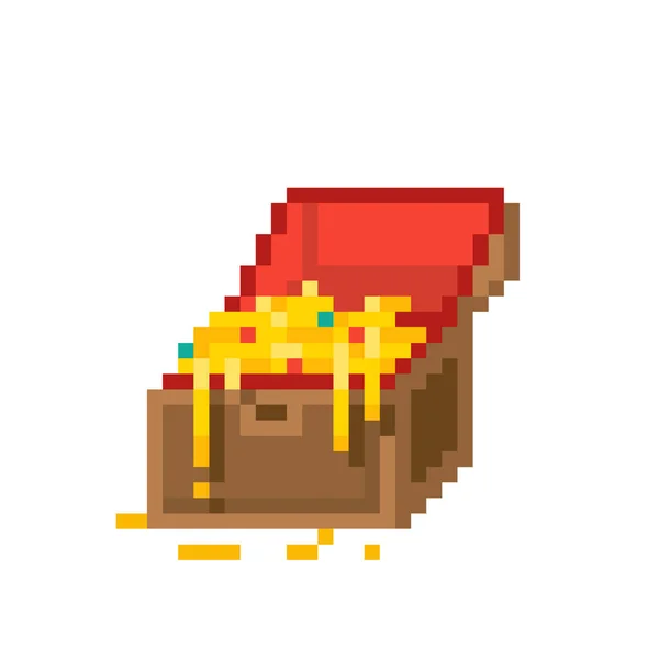 Altın hazine kutusu pikselleri. Çapraz dikiş ve oyun ögelerinin vektör illüstrasyonu.