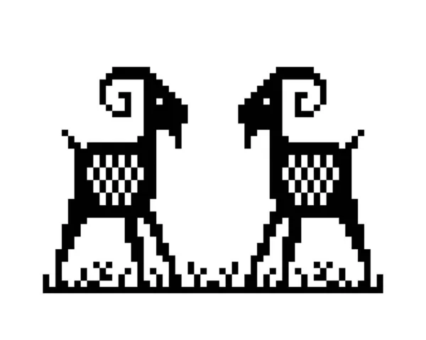 Imagem Pixel Cabras Gêmeas Ilustração Vetorial Padrão Ponto Cruz —  Vetores de Stock