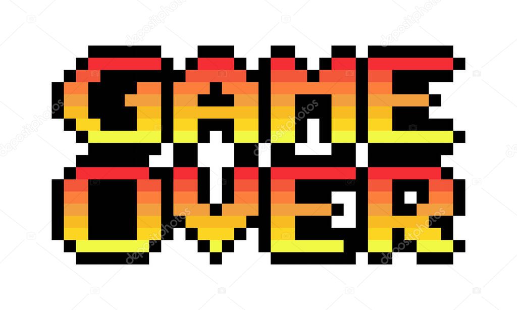 Pixel game over text image. Vector Illustration of pixel art.