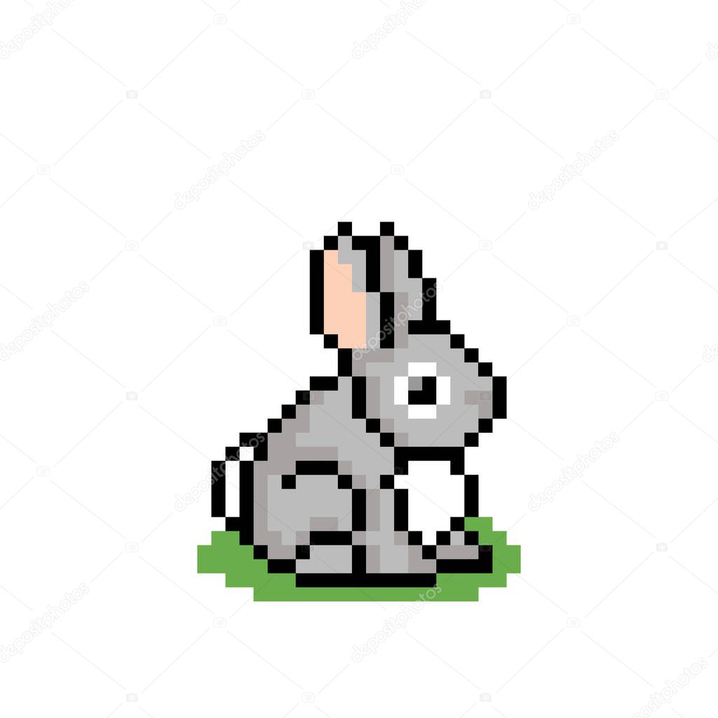 Pixel rabbit image. Vector illustration of animal cross stitch pattern.