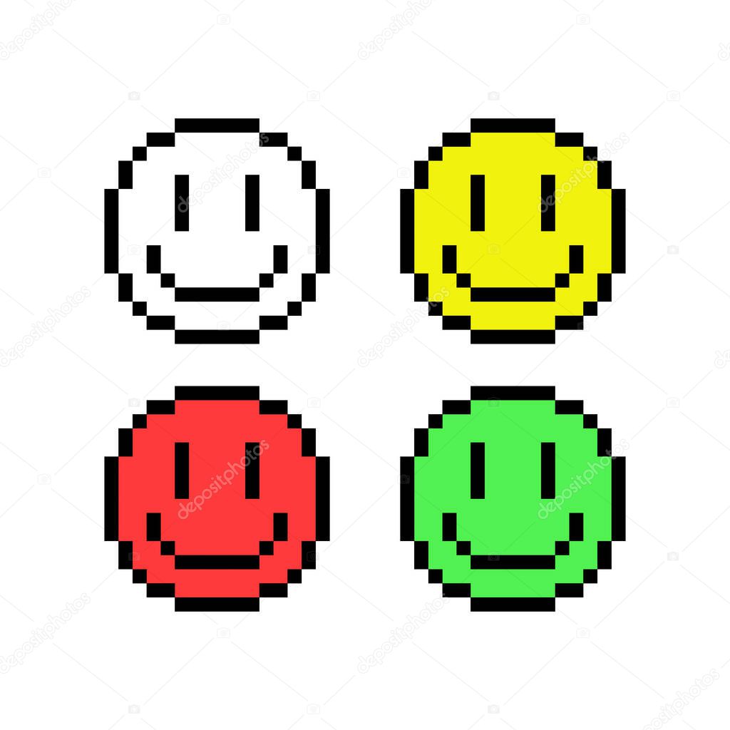 Image of pixel smile icon. Vector illustration of cross stitch and t-shirt pattern.;