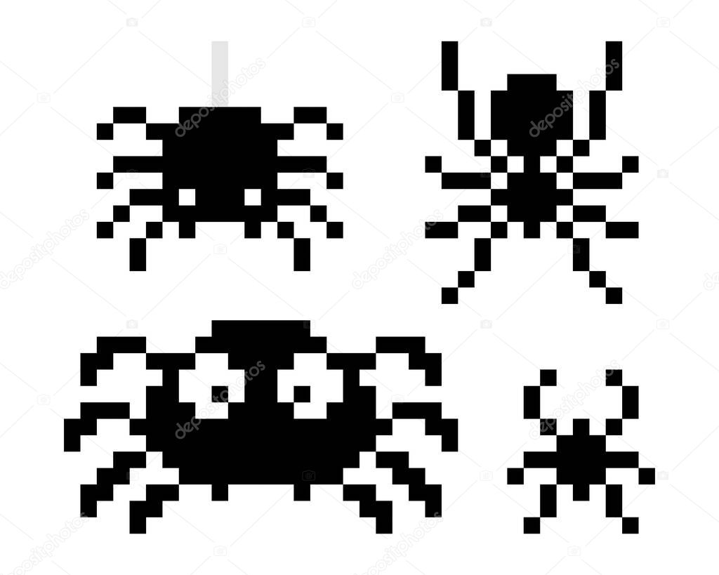 Pixel spider. Pixel art vector illustration.