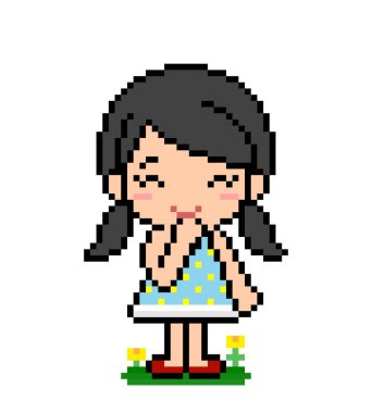 Küçük tatlı bir kızın pikseldeki görüntüsü. çapraz dikiş şablon vektör çizimi