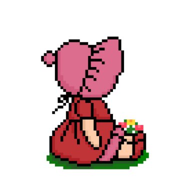 Piksel küçük kız oturuyor. çapraz dikiş şablon vektör çizimi