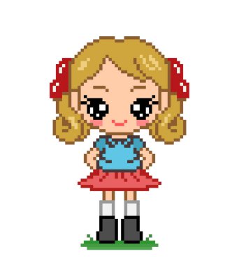 Küçük tatlı bir kızın pikseldeki görüntüsü. çapraz dikiş şablon vektör çizimi