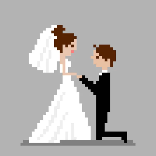 Piksel Erkekler Bir Kadının Onunla Evlenmesi Için Başvurur Çapraz Ilmek — Stok Vektör