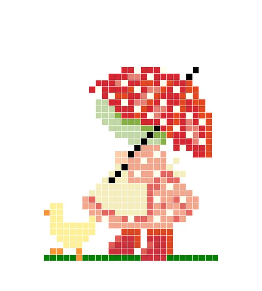 Pixel Art Fille Portant Parapluie Illustration Vectorielle Motif Point Croix — Image vectorielle