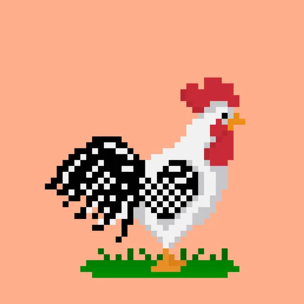 Immagine Del Gallo Pixel Modello Punto Croce Shirt Disegno Vettoriale — Vettoriale Stock