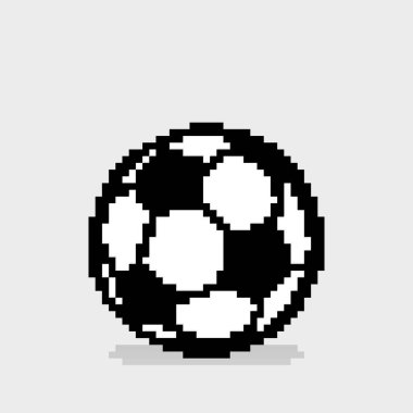 Futbol topunun pikseldeki görüntüsü. 8 bit oyun varlıkları için. Çapraz dikiş deseni veya t-shirt tasarım vektör çizimi.