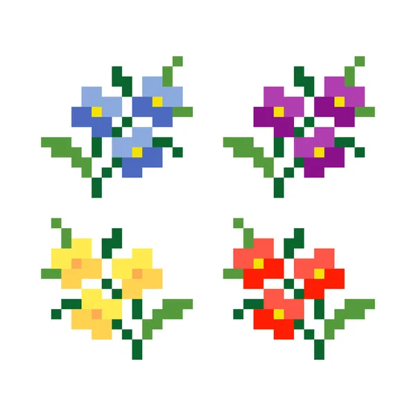 Λουλούδι Σταυρό Μοτίβο Βελονιά Εικόνα Λουλουδιού Pixel Εικονογράφηση Διανύσματος — Διανυσματικό Αρχείο