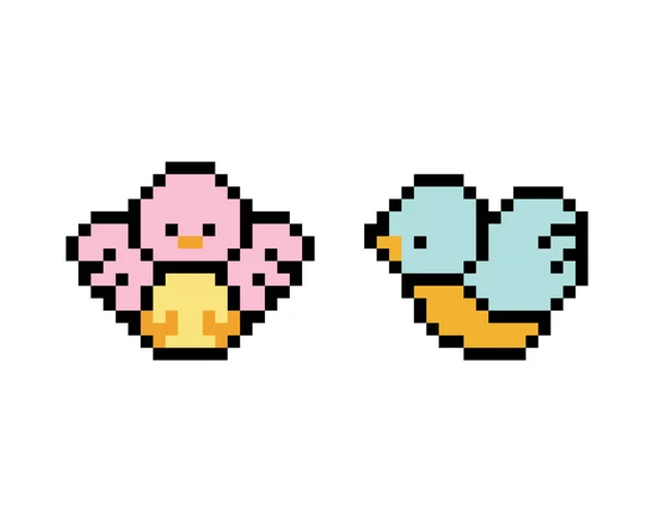 Pixel Dos Pájaros Para Patrón Ganchillo Punto Cruz Ilustración Vector — Archivo Imágenes Vectoriales