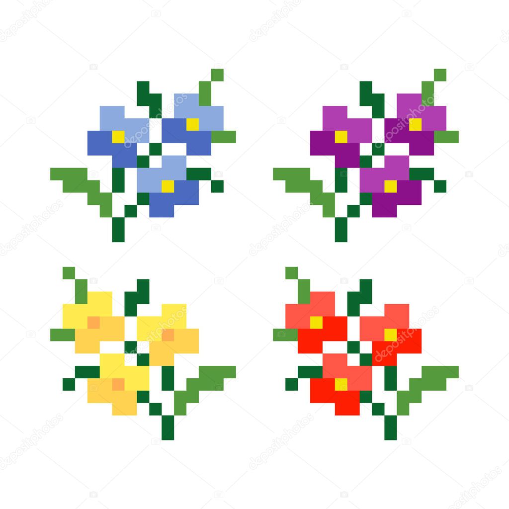 Flower cross stitch pattern. Pixel flower image. Vector illustration.