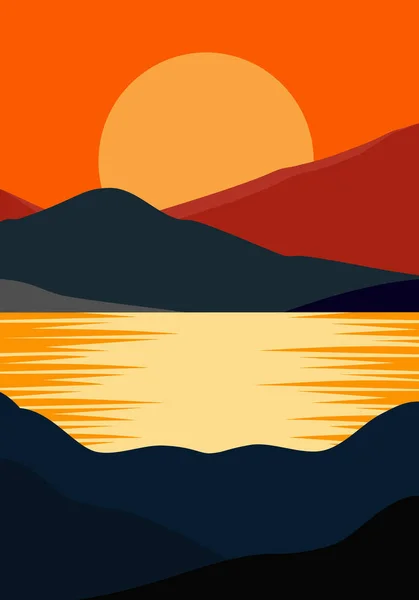 Moderne Minimalistische Abstrakte Illustration Des Sonnenuntergangs Abstrakte Natürliche Landschaft Hintergrund — Stockvektor