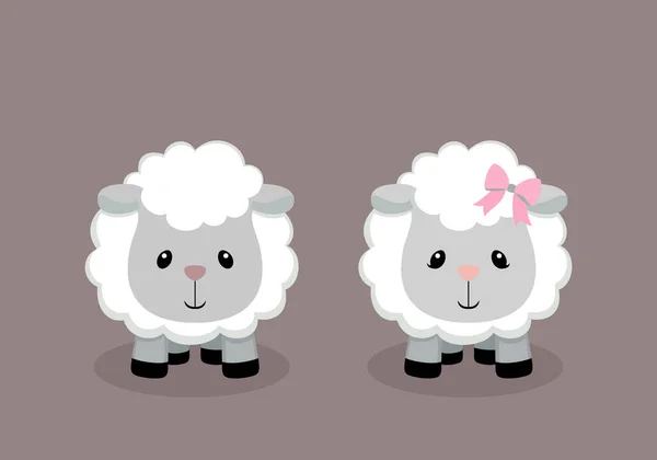 Πρόβατα Καρτούν Αγόρι Και Κορίτσι Χαριτωμένα Πορτρέτα Ζώων Εικονογράφηση Διανύσματος — Διανυσματικό Αρχείο