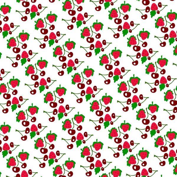 Motif de couleur des fraises et des cerises sur un fond blanc — Image vectorielle