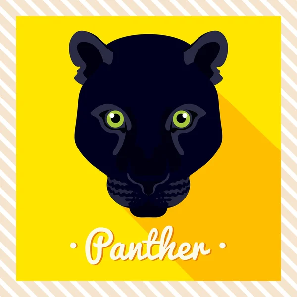 Vector portrait of a  black panther. Symmetrical portraits of animals. Vector Illustration, greeting card, poster. Icon. Animal face. Font inscription. Image of a panther's face. — Stock Vector