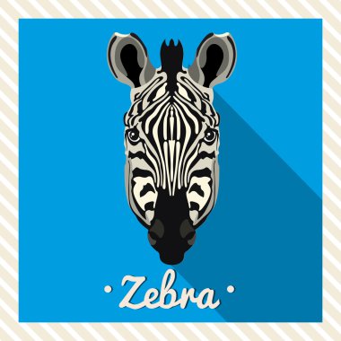 Bir zebra vektör portresi. Hayvanlar simetrik portreleri. Vektör çizim, tebrik kartı, poster. Simge. Hayvan yüz. Font yazıt. Zebranın yüz görüntü.