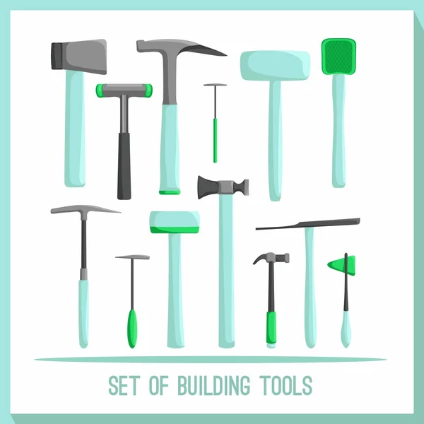 Set of building tools. Buildings tools icons set. Flat design symbols. Construction tools,  building tools isolated. Hammer, hatchet. — Stock Vector