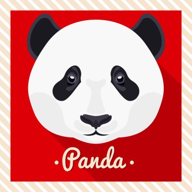 Vector portrait of a panda. Symmetrical portraits of animals. Vector Illustration, greeting card, poster. Icon. Animal face. Font inscription. Image of a panda's face.