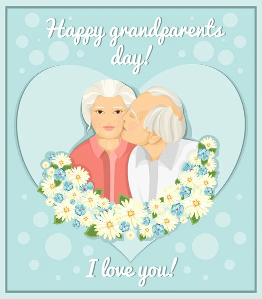 Tarjeta de vacaciones. Día de los Abuelos. Pareja casada. Abuela y abuelo. Tarjeta. Felicidades a los padres. La inscripción. Amor. Relación a largo plazo . — Vector de stock