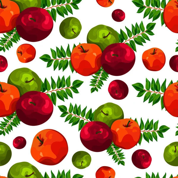 Stylish seamless pattern of leaves and apples. Fruit pattern. Apple harvest. Beautiful background for greeting cards, invitations, textiles, fabrics, wallpaper. Seamless vintage pattern of fruit. Autumn pattern. Apple pattern. — Stock Vector