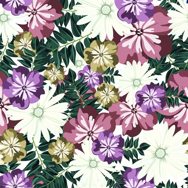 Beautiful floral pattern. Seamless pattern. Flowers. Bright buds, leaves, flowers. Flowers for greeting cards, posters, flyers. Flower shop. Seamless vintage tropical flower pattern vector. — Stockový vektor