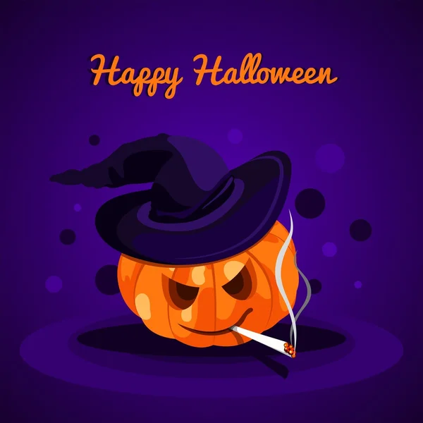Happy Halloween. Evil pumpkin with witch hat.Halloween pumpkin. The holiday, pumpkins. Vector illustration for celebration. Poster, postcard, banner, background for Halloween Party Night. — Stock vektor