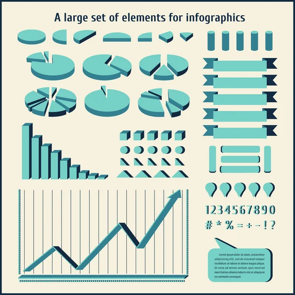 Великий набір елементів для інфографіки. Діаграми, схеми статистики та досліджень. Набір бізнесу. Хмара для думок. Стрічки, масштаб, цифри . — стоковий вектор