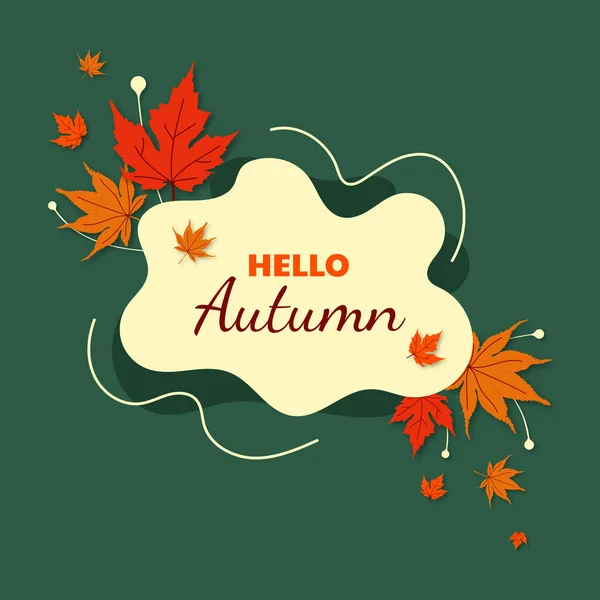 Hello Autumn Vector Background Banner Poster Hello Autumn Greeting Text — Stock Vector