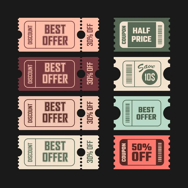 Set Retro Coupon Promotions Half Price Sale Website Internet Ads — Stock Vector