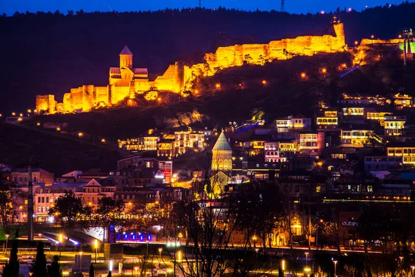 Tbilisi Republic Georgia View Narikala Hill Night Downtown City — Fotografia de Stock