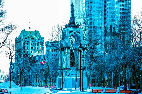 Canada Montreal Nevicata Place Canada Gare Windsor — Foto Stock