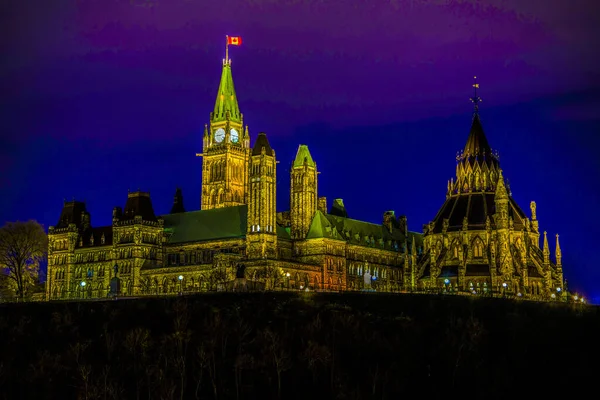 Ottawa Canada Parlamento Del Canada Notte — Foto Stock
