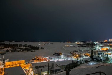 Great Slave Lake in winter by night, Yellowknife, Canada