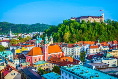 Ljubljana, Saint Nicholas's Cathedral and panoramic. Slovenia