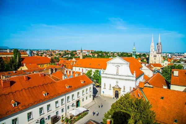 Croácia Catedral Santa Catarina Alexandria Telhados Zagreb — Fotografia de Stock