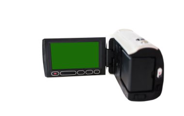 Video kaydediciveya kamera boş yeşil ekranda seçici odaklı