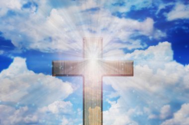 Light of God, Light and cross,Light from sky or heaven shine tro clipart