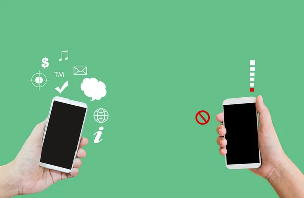 El ve akıllı telefon, internet ve bağlı hiçbir sinyal 