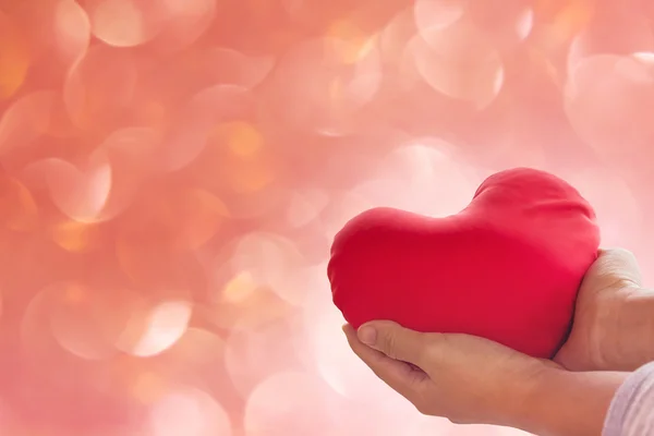 Härlig romantisk Alla hjärtans konceptet med hand försiktigt höja upp röda — Stockfoto