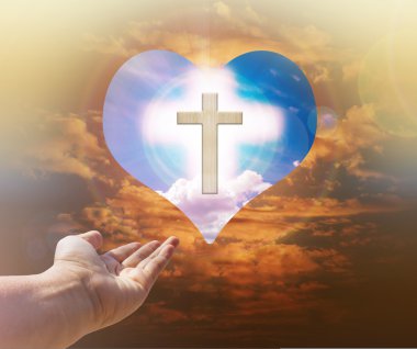 El haç ve kalp arka plan ışık  