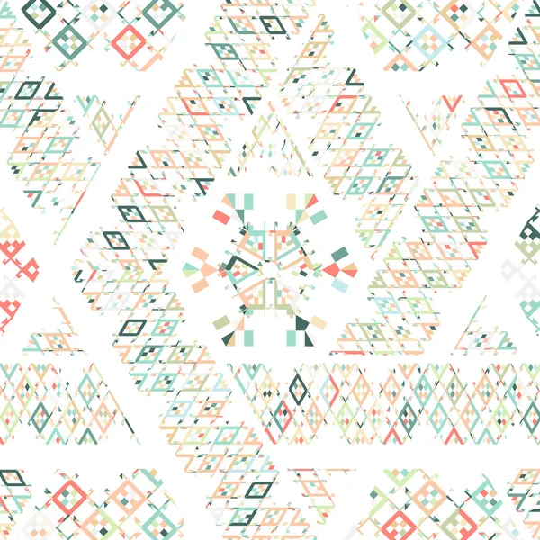 Vector Tribal Textura étnica mexicana, patrón con rayas, triángulos geométricos. Fondo ornamento estampado de arte vintage. Fondo repetitivo colorido. Diseño de tela, papel pintado, envoltura, negocio . — Vector de stock