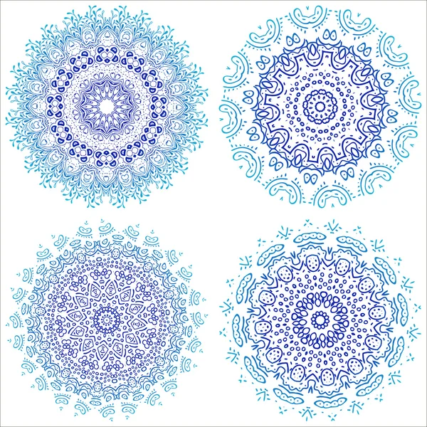 Mandala. Elementos decorativos vintage. Fundo desenhado à mão. Islã, árabe, indiano, motivos otomanos. Conjunto de ornamento redondo. Círculo geométrico, vector. Para o estilo de design de ioga. azul teal branco isolado . —  Vetores de Stock