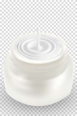 Açık boş gerçekçi kozmetik şişe veya makro beyaz plastik kavanoz krem. 3D çizim. Vücut Bakımı, tedavi anti-aging yüz maskesi. El kremi kutusu. krem yüz cilt, losyon kavanoz, vektör için.