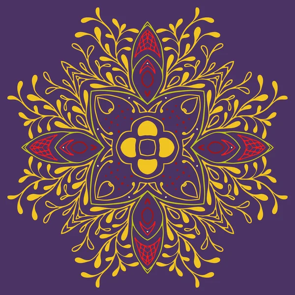 Écharpe florale détaillée. Magnifique motif floral patchwork de tuiles marocaines colorées, ornements tribaux. Pour impression, remplissage de patrons, fond de page Web. Or Violet rouge violet lilas — Image vectorielle