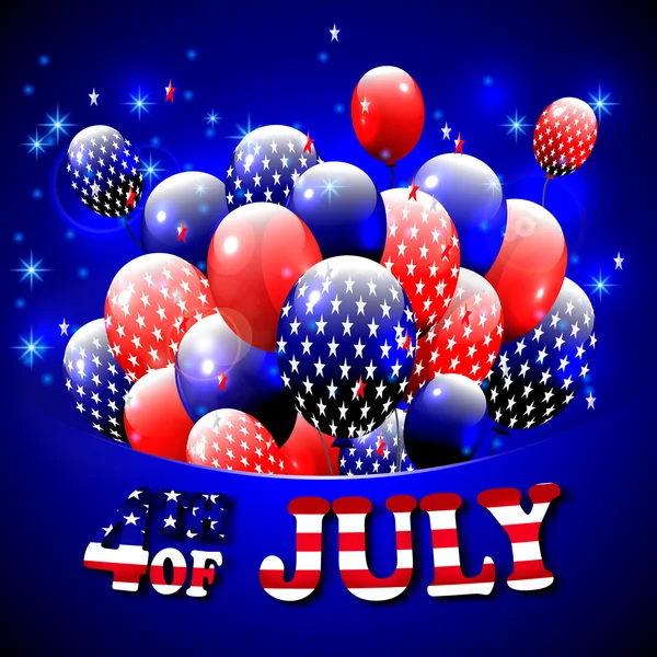 Καλή 4η του Ιουλίου σχεδιασμού. Μπλε φόντο, μπαλόνια με αστέρια, ριγέ κείμενο. Αμερικανική χαιρετισμούς ημέρας της ανεξαρτησίας. Για invintation, πάρτι, μπάρμπεκιου. διάνυσμα — Διανυσματικό Αρχείο