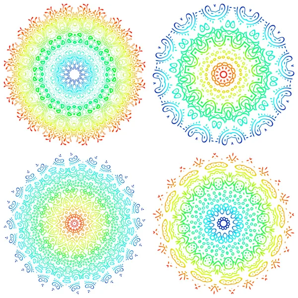 Set von bunten Mandalas. runde Mandala-Ornamente. Anti-Stress-Therapie Mandalas. Webmuster Mandalas. Yoga Mandala Logo, Mandala Meditation Poster. ungewöhnliche Blumen-Mandalas. Mandala Designelemente. — Stockvektor